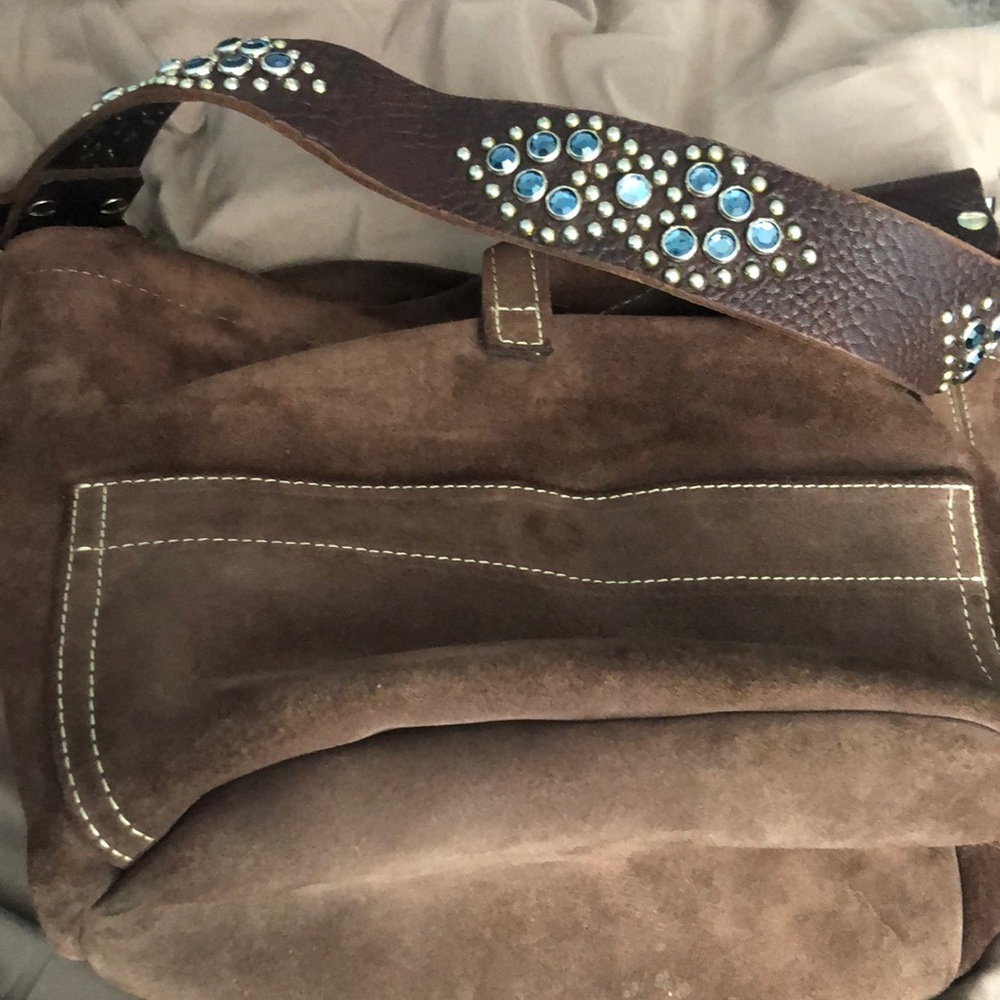 TYLIE BROWN SUEDE HOBO PURSE WITH STONES